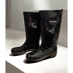 PLANONE Women's Tall Rain Boots Waterproof Black Slip On-USA SZ 11.5 SZ UK 29